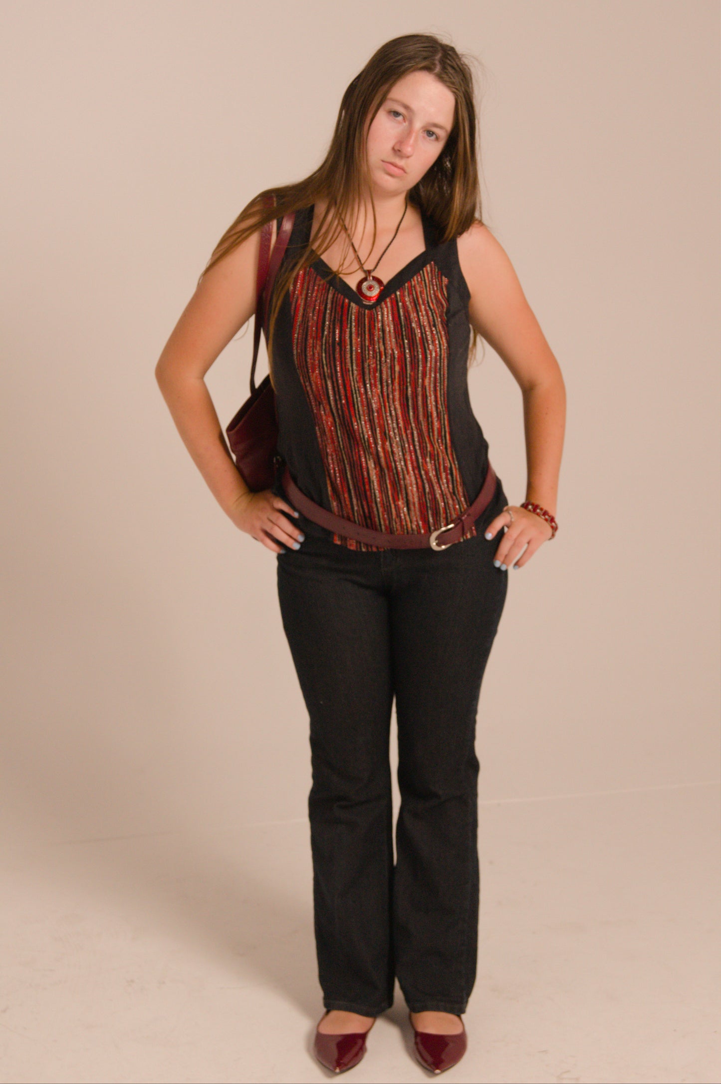 Bold Striped Black Tank Top with Red & Gold