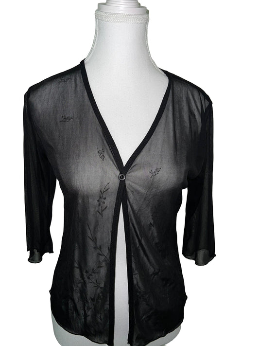 Chic Floral Mesh Cardigan - Size S | Elegant Layering Piece