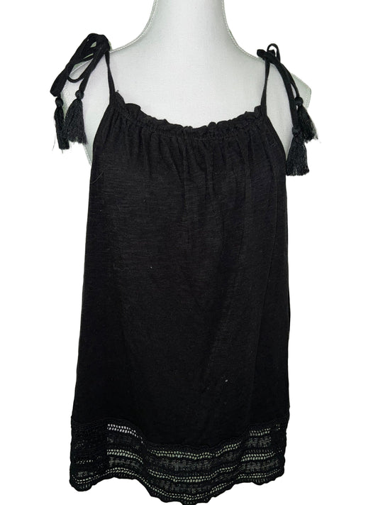 Black Boho Vibe Tank Top with Lace Detail - Size 12 | Free Spirit