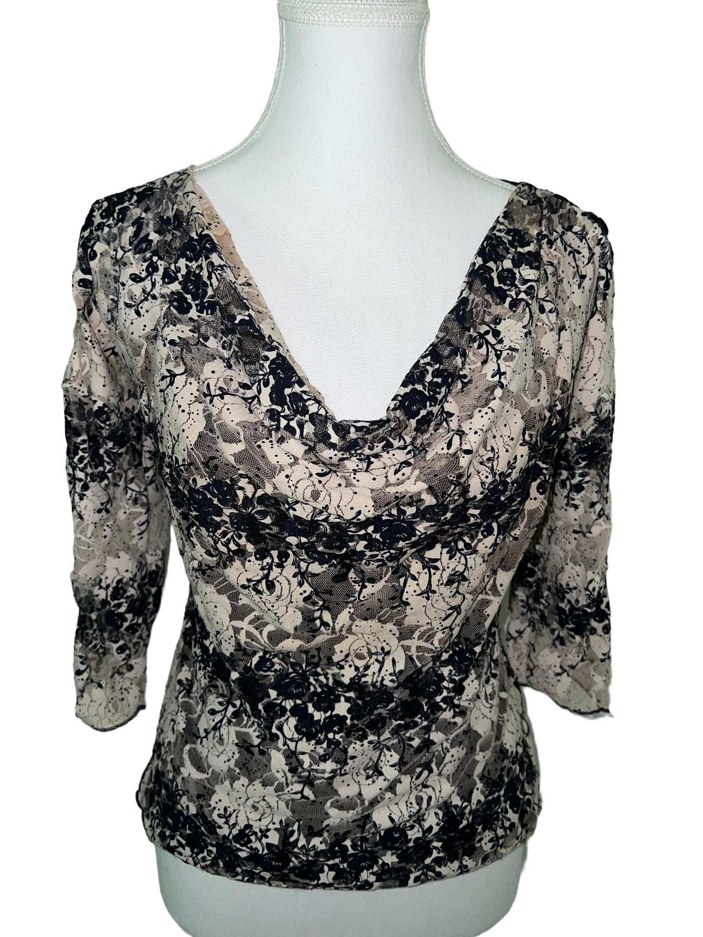 Cowl Neck Floral Top with 3/4 Sleeves