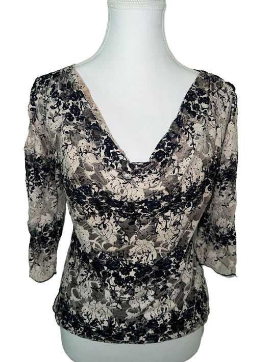 Cowl Neck Floral Top with 3/4 Sleeves - Size 12 | Elegant