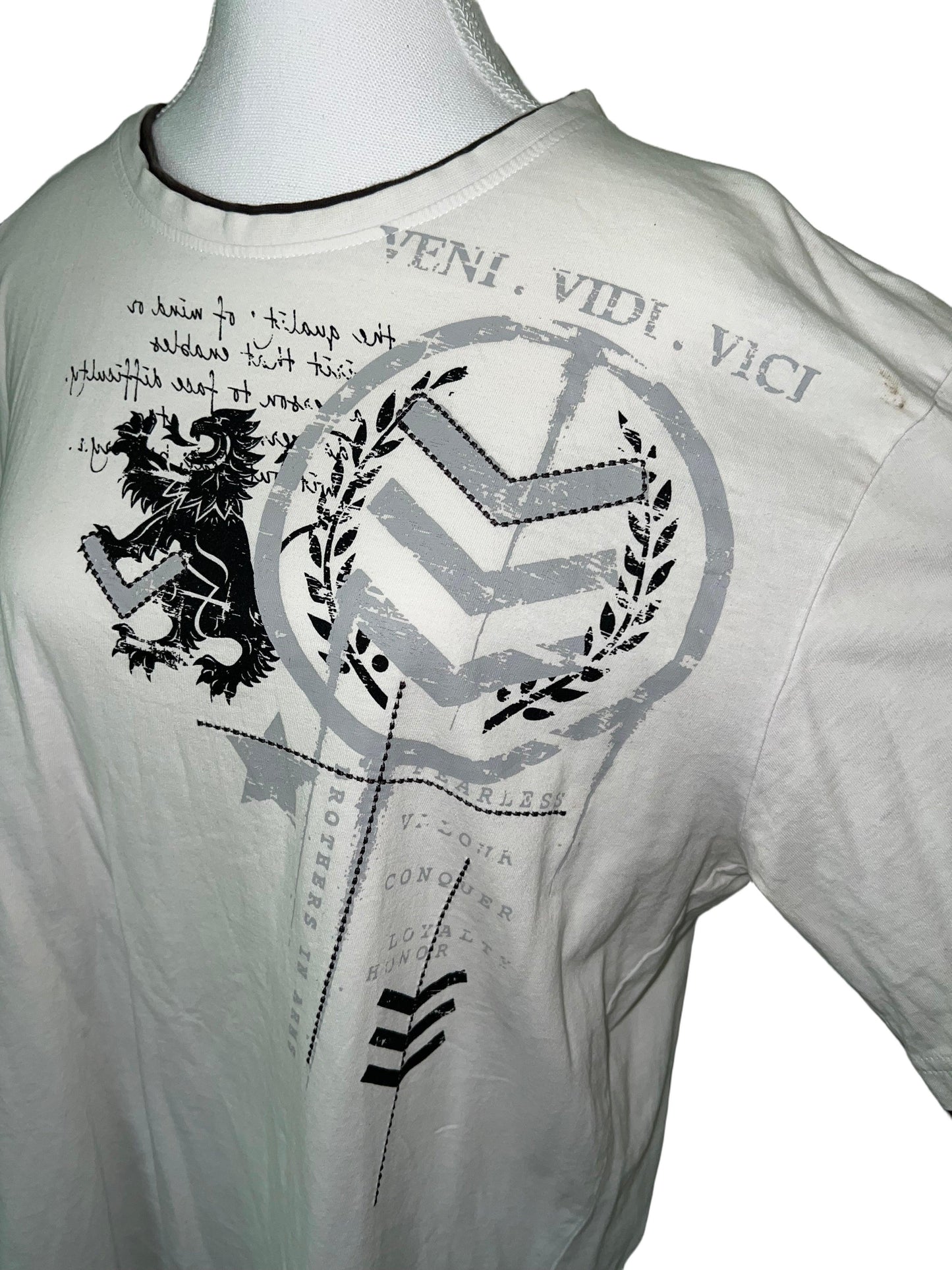 Baggy White Graphic Top with Grey & Black Design - Size XXL