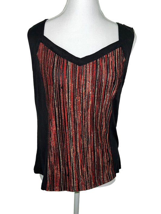 Bold Striped Black Tank Top with Red & Gold