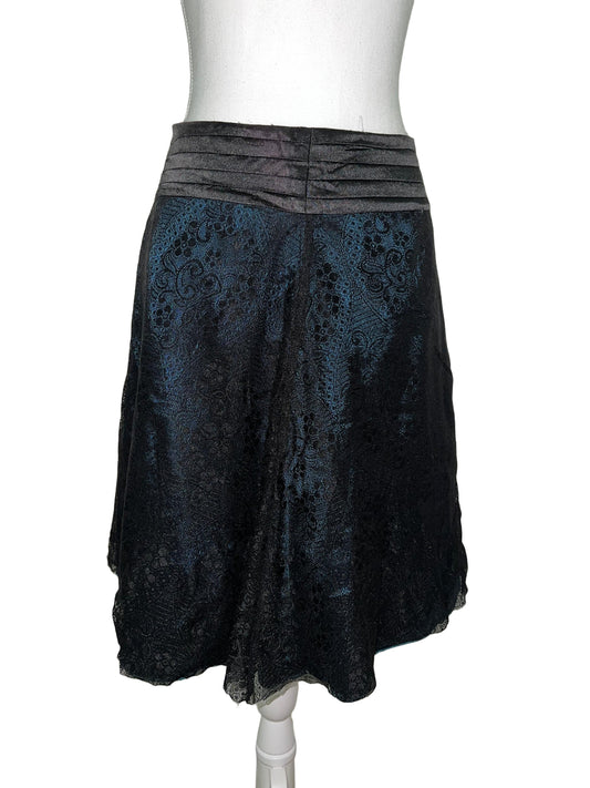 Midi Black Lace Skirt with Teal Underskirt - Size 6 | Elegant