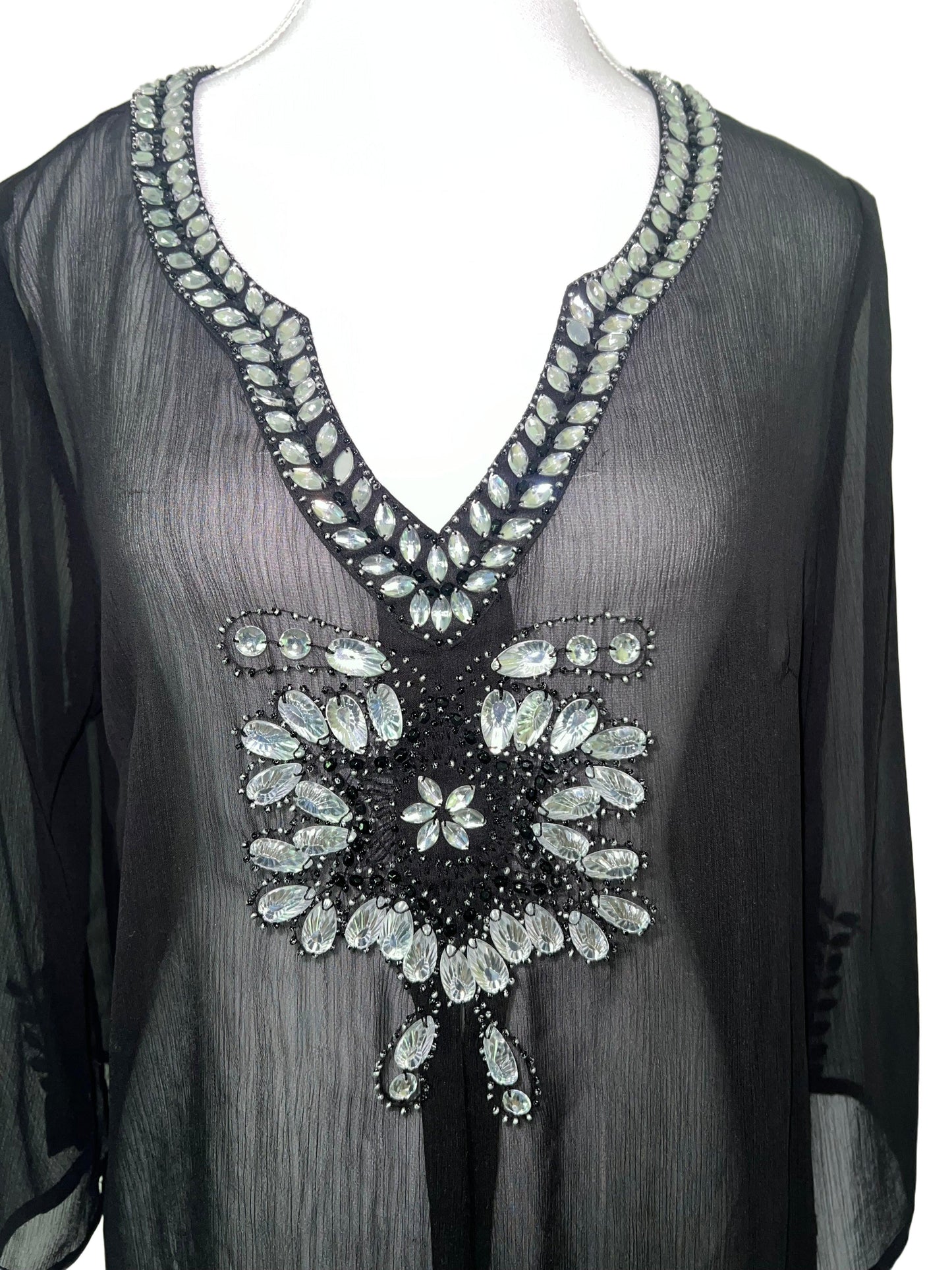 Glam Sheer Black Gem-Embellished Top - Size L | Party Ready