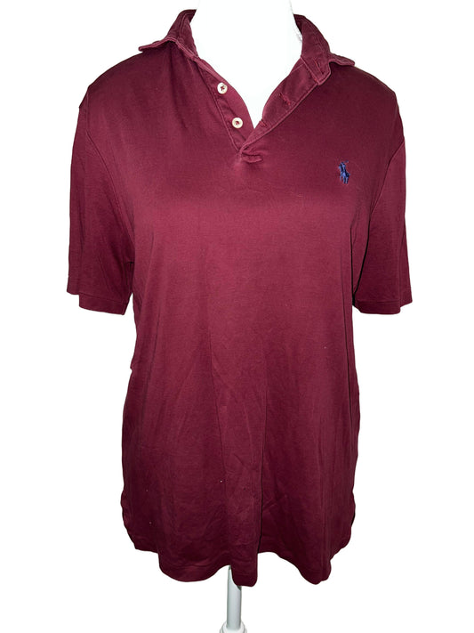 Maroon Polo Shirt with Navy Logo - Size XS | Chic & Versatile