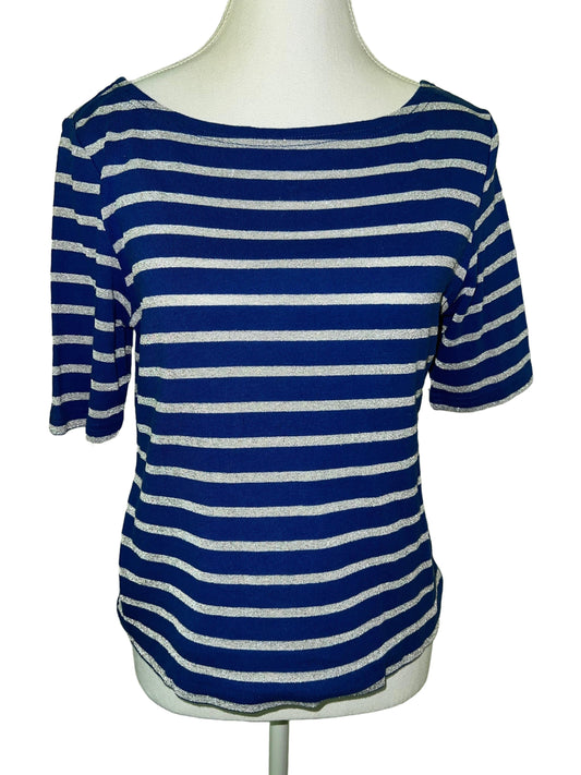Blue & Silver Striped Quarter-Sleeve Top - Size 10 | Modern Chic