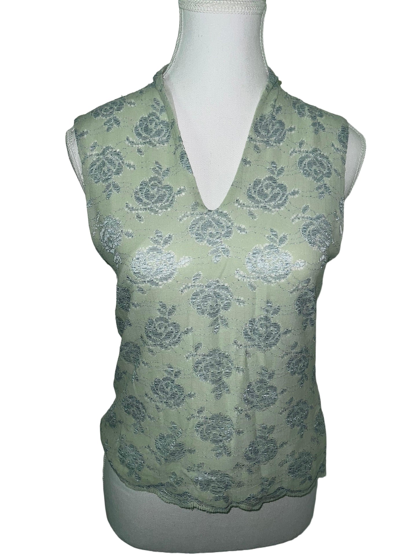 Light Green & Blue Floral V-Neck Top - Fits 8-10 | Spring Style