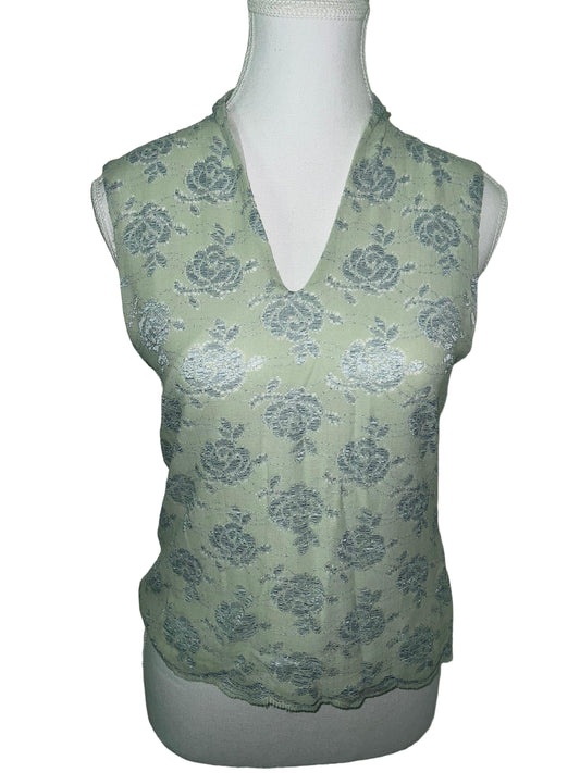 Light Green & Blue Floral V-Neck Top - Fits 8-10 | Spring Style