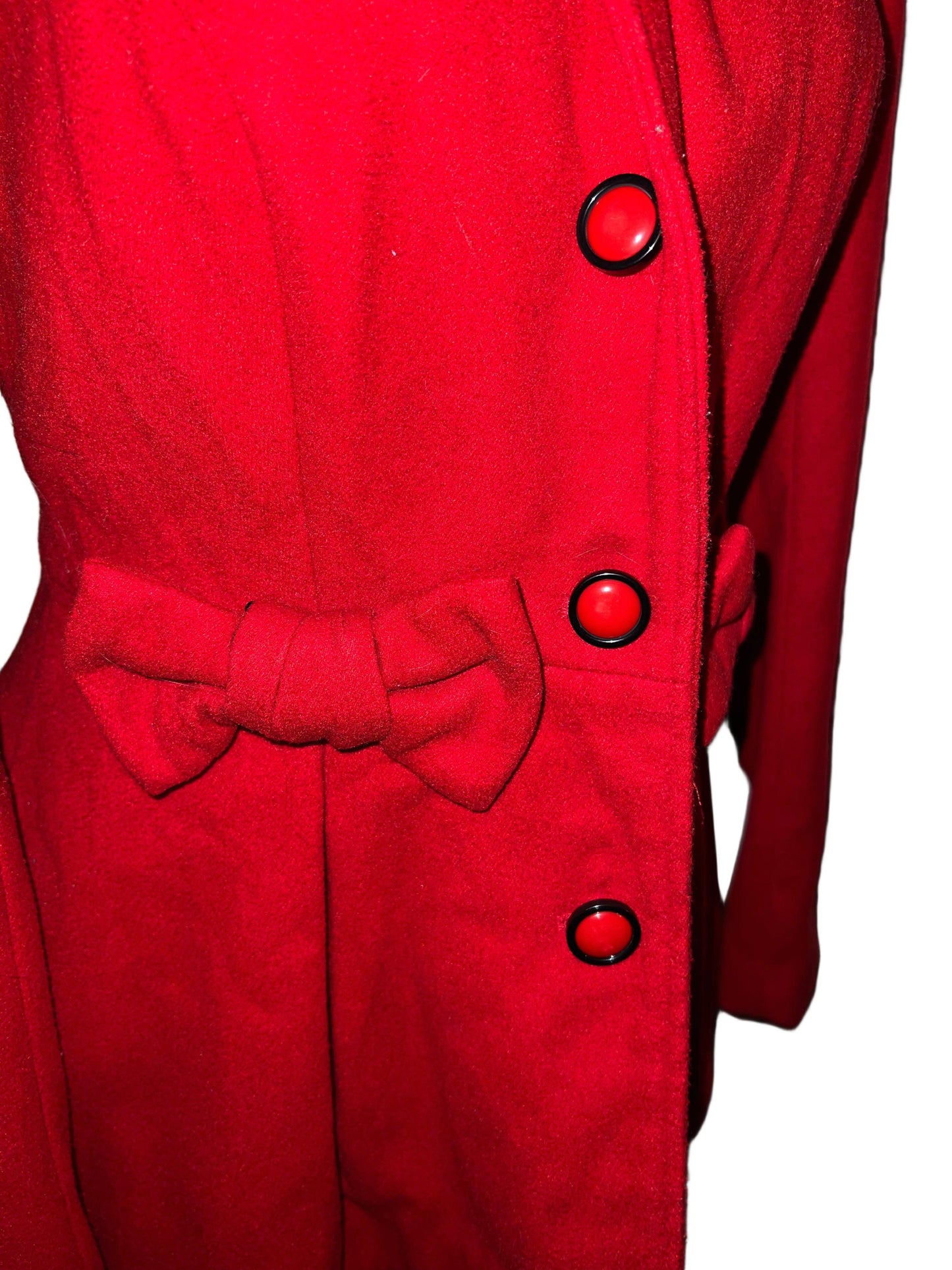 Red Coat with Bows and Polka Dot Detailing