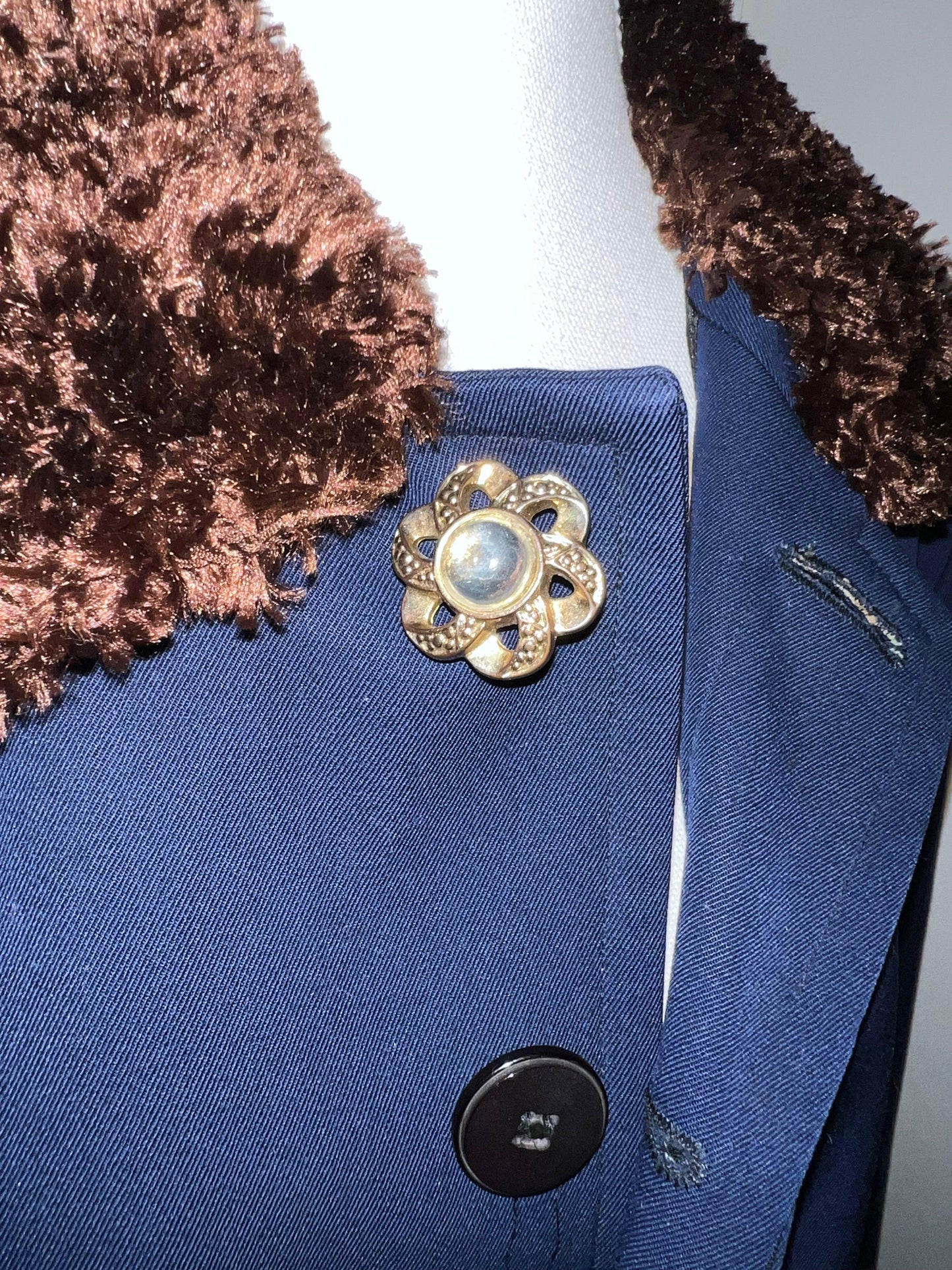 Blue Coat with Fur Collar